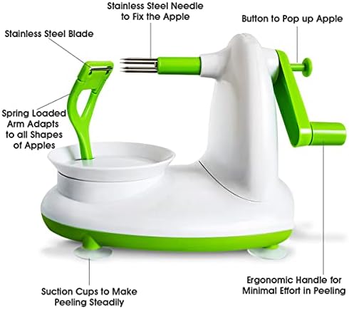 Upgraded Apple Peeler and Corer for Apple Pear Citrus Manual Rotating Kitchen Gadget Includes 2 Replacement Heads and 1 Splitter (whitish green)