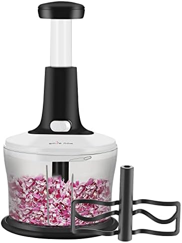 Vegetable Chopper Food Chopper, Quick Hand Press Chopper Dicer, Pro Food Cutter, Easy to Chop Vegetables, Fruits, Herbs, Salsa, Puree, Pesto, ABS Food Grade Material 1.2L White