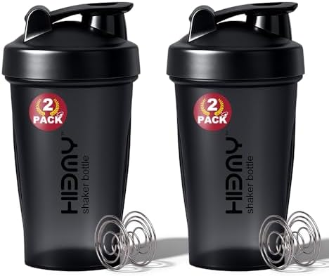 [ 2 Pack 400 ml / 12 OZ Protein Shaker Bottles for Protein Mixes, 2 x Whisk Ball | Shaker Cups for Protein Shakes | BPA Free, 100% Leak Proof, No Smell | Small Shake Bottle (B) Black/Black by Unknown