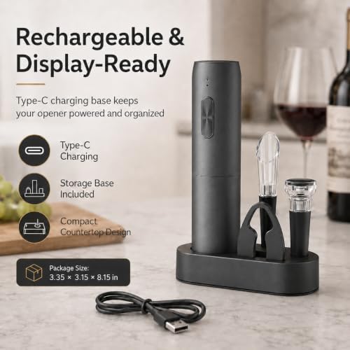 Rechargeable Electric Wine Opener Set with Charging Base & Accessories