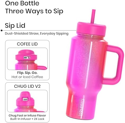 Coldest Tumbler with Handle and Coffee Lid - 100% Spill Proof Tumbler with Straw (3 Lids) - Stainless Steel Insulated Leakproof Tumblers for Women & Men - Cup Holder Friendly - 24 oz (Kissed Dream) - Image 2