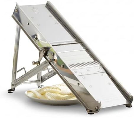 ICO Bron Coucke Professional Mandoline Slicer by Tellier – Heavy Duty Stainless Steel Mandoline Slicer for Kitchen – Adjustable Straight, Julienne, & Waffle Blades (Pusher Not Included) by ICO