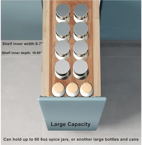Pull Out Spice Rack Cabinet Organizer, (8" W x 21.9" D x 25.2" H) Multi-Use Soild Wood Pull Out Cabinet Organizer Slide Out Shelf Sliding Base Cabinet Storage Organization