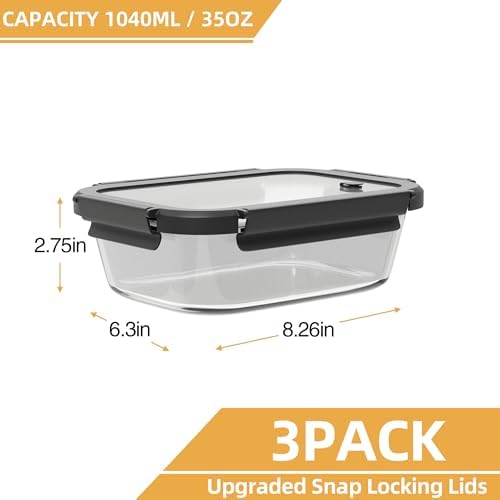 BYLWORKOUT 3-Pack 35 oz Glass Meal Prep Containers with Vented Glass Lids