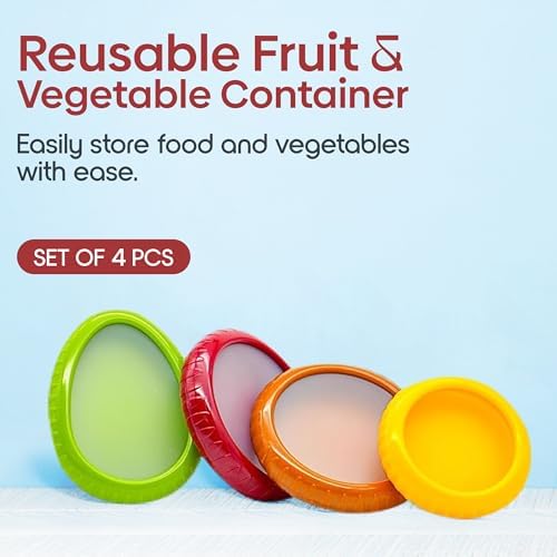 Set of 4 Food Popz Storage Containers | Fruit and Vegetable Anti-Oxidation Storage Box for Avocado, Onion, Lemon & Tomato | Fresh Pod Reusable Fruit Antioxidant Storage for Fridge | BPA-Free Box