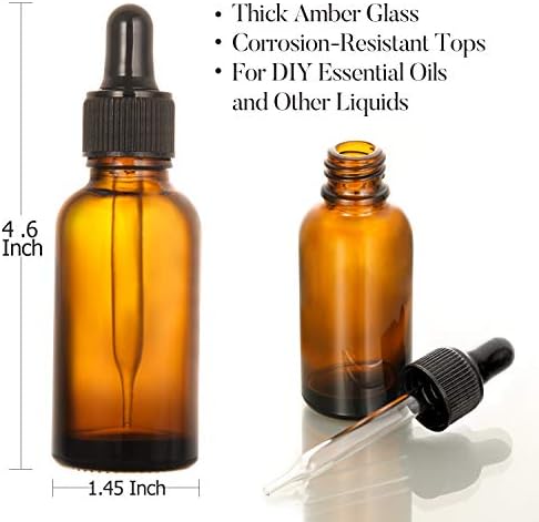 AOZITA 12 Pack, 2 oz Glass Dropper Bottle with 3 Stainless Steel Funnels & 1 Long Glass Dropper - 60ml Amber Tincture Bottles with Eye Droppers for Essential Oils, Liquids - Leakproof Travel Bottle - Image 3