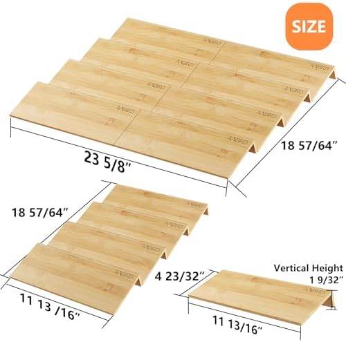 Bamboo Spice Drawer Organizer with Non-slip Mat,4 Tier - 2 Set Jar Spice Rack Tray From 12''to 24'',Hold up 48 Jars Seasoning Organizer for Kitchen,Cabinet,Drawers,Countertop