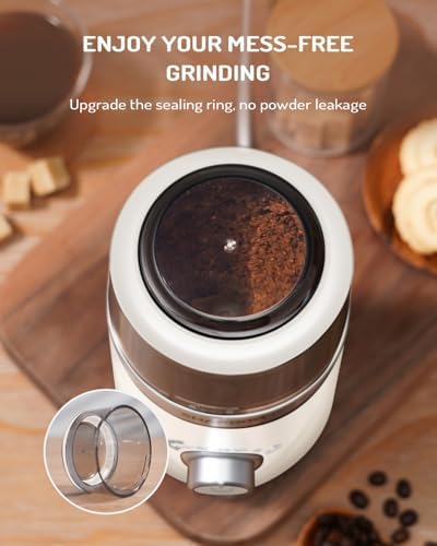 SHARDOR Electric Super Silent Blade Coffee Grinder, Timed Grind Control Rotary Knob, Adjustable Coarse to Fine for Coffee Beans, Spices & Herbs, with 1 Removable Stainless Steel Bowl, Cream - Image 5