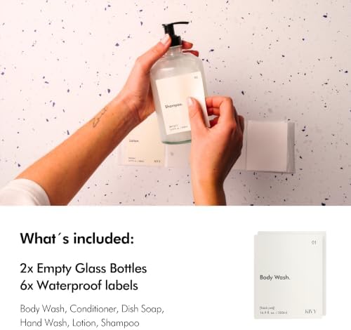 Glass Soap Dispenser Set 2X 16oz - incl. Waterproof Labels - with Pump