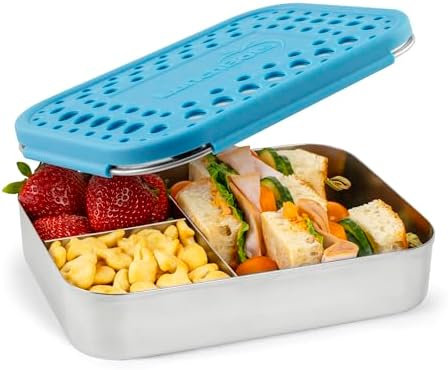 Large Trio Stainless Steel Kids Bento Box 3-Section Aqua 32oz