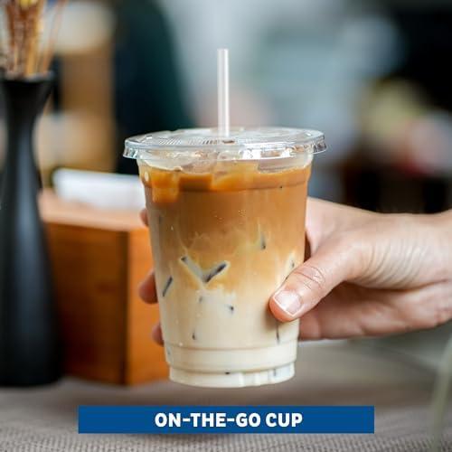 16 oz Clear Disposable Plastic Cups with Flat Lids and Straws, 100 Pack Clear Plastic Cups Tumblers, Heavy-duty Party Glasses, Disposable Cups for Thanksgiving, Halloween, Christmas Party