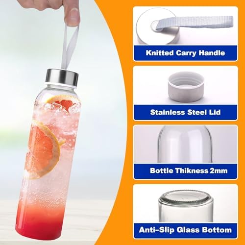 Glass Water Bottles with Lid, Clear, 17oz, 3 Packs - Image 3
