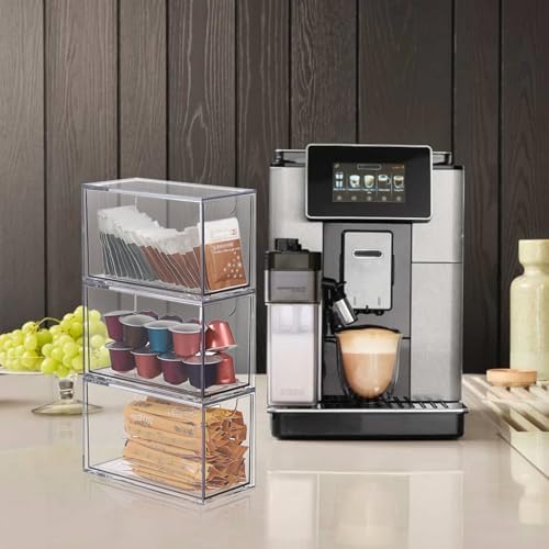 3 Drawers Tea Bag Organizer, Clear Acrylic Stackable Tea Bag Storage Holder for Kitchen Pantry, Coffee Pod Snack Storage for Countertop Cabinet