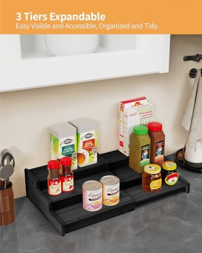 Spice Rack 3-Tier Natural Bamboo, Adjustable Cabinet Organizer Shelf