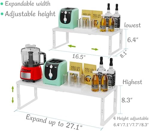 Adjustable Expanable Stackable Spice Rack Shelf Pantry Storage Organizer for Kitchen Cabinet,Countertop,Bathroom and More.Space is no Longer Limited(3Packs/White/Medium)