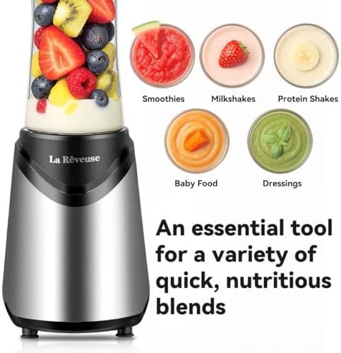 Smoothies Blender Personal Size 300 Watts with 18 oz BPA-Free Portable Travel Sports Bottle, Silver
