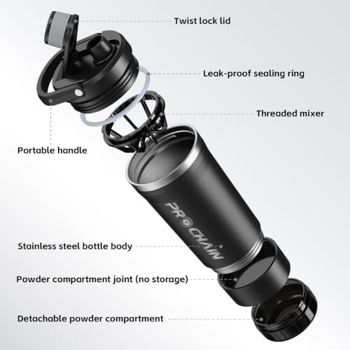 PROCHAIN Insulated Stainless Steel Protein Shaker Bottle, 20oz Metal Mixer - Image 2