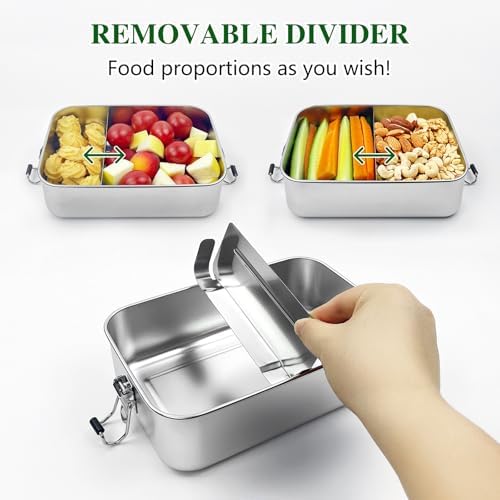 304 Stainless Steel Bento Box 47oz Leak-Proof Lunch Box 1 Divider
