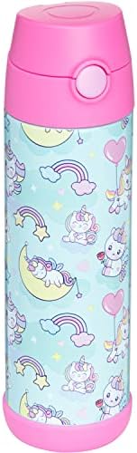 Insulated Kids Water Bottle with Straw & Spout – Double-Wall Stainless Steel, Leakproof, Easy-Flip Lid – For School, Travel, Toddlers & Big Kids - Unicorn, 17oz