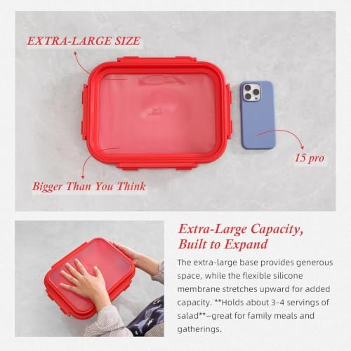 2 Pack Silicone Food Fresh-Keeping Storage Containers with Lid(12 Cups /96 oz) BPA-Free Leakproof Lock Clips Versatile Fridge Storage Containers Space Saving & Expandable Red