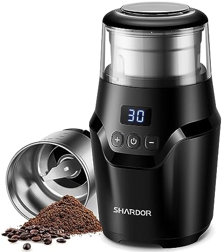 SHARDOR Adjustable Coffee Grinder Electric, Super Silent Electric Coffee Bean Grinder with Time-Memory Adjustment and Multi-Functional Stainless Steel Cup for Spices, Herbs, and Nuts Grinding, Gray by Shardor
