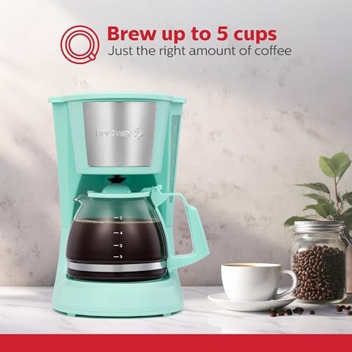 Holstein Housewares 5 Cup Drip Coffee Maker – Compact and User-Friendly with Auto Pause & Serve, Reusable Filter & Glass Carafe, Office & Dorm Use, Mint - Image 2