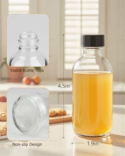 4 oz Clear Glass Bottles with Lids - 6 Pack Boston Round Bottles for Juice - Image 2