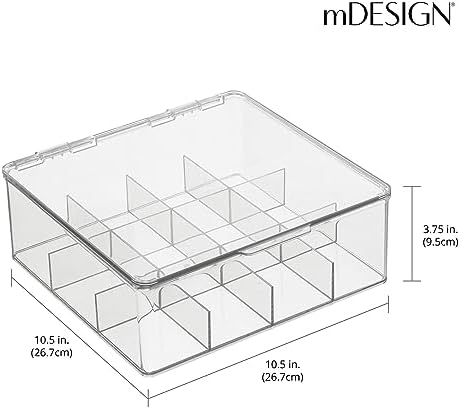Plastic Kitchen Organiser — Practical Storage Box with 12 Compartments and Hinged Lid — Pantry Storage Box with Lid for Tea, Coffee, Spices and Other Foodstuffs — Clear