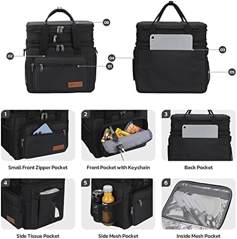 23L Insulated Lunch Box, Expandable Double Deck Cooler Bag