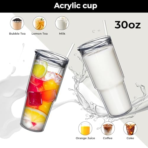 30oz/2 pcs Classic Insulated Tumblers,Double Wall Acrylic Tumbler with Lid，Reusable Plastic Insulated Tumblers with Straw，for cold drinks, sand ice, whatever you like(transparent,2 pack)