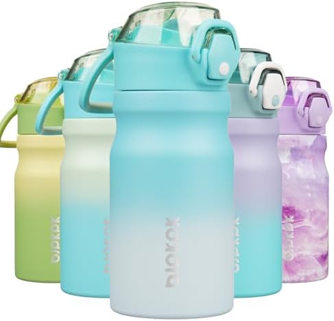BJPKPK 14 oz Insulated Water Bottle, Straw, Handle, Stainless Steel Flask by BJPKPK