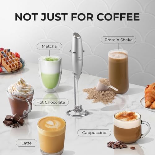 Zulay Kitchen Powerful Milk Frother Wand With Duracell Batteries - Ultra Fast Handheld Drink Mixer - Electric Whisk Foam Maker for Coffee, Lattes, Cappuccino & Matcha - Triple Whisk - Luminous Silver - Image 4