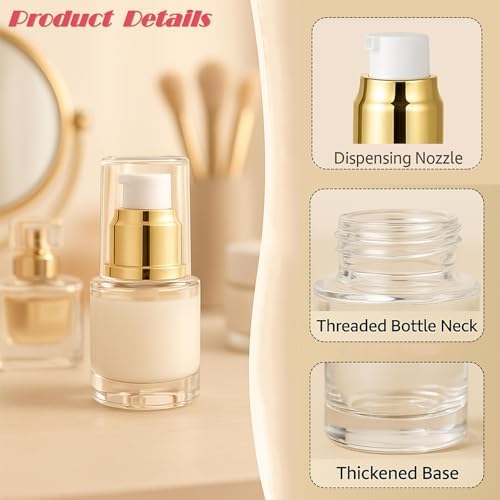 6Packs 20ml Clear Glass Lotion Pump Bottles, Golden - Image 3