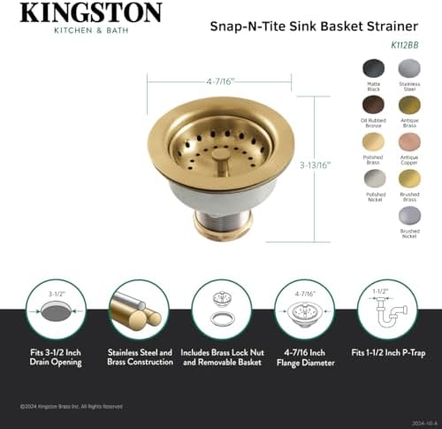 K112MB Tacoma Kitchen Sink Basket Strainer, Matte Black 4.44 x 4.44 x 3.81