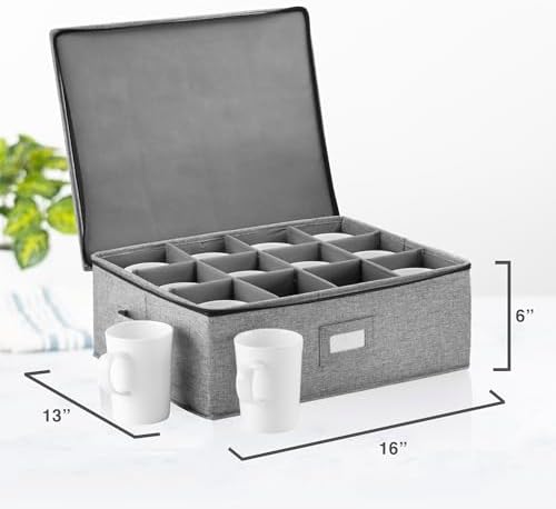 Cup and Mug Storage Box, Hard Shell, Stackable Storage Container with Lid
