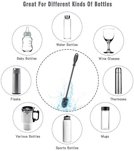 Silicone Bottle Brush with Long Handle, 12.5" Bottle Cleaning Brush, Gray - Image 5