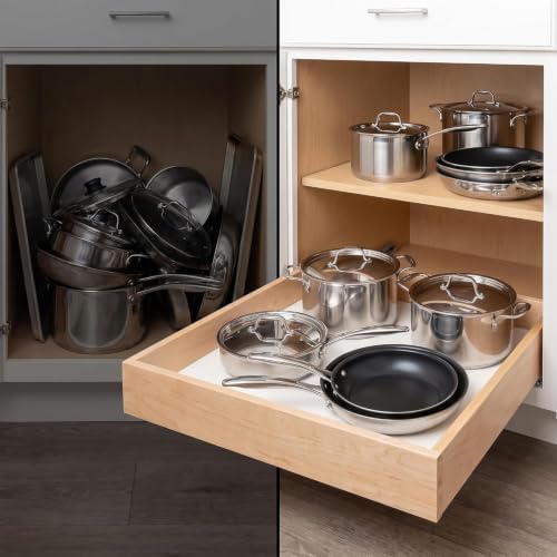 Pull Out Cabinet Drawer Organizer 14"W x21"D Hard Maple - Easy to Install Fully Assembled Heavy Duty 100Lbs, Wooden Soft Close Bottom Mounted Cabinet Drawer for Kitchen Cabinets, Pantries