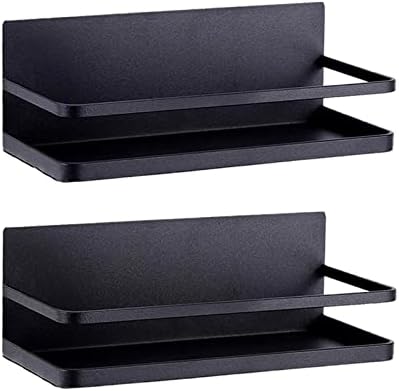 Magnetic Spice Rack Refrigerator Side Magnetic Spice Rack Kitchen Magnetic Shelf Magnetic Fridge Shelf Perfect Space Saver for Kitchen/Apartment 2 Pack (Black)
