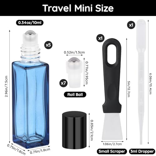 Segbeauty 0.34oz Glass Essential Oil Roller Bottles Refillable, 5Pack of Empty Rollerball Bottles for Oil, 10ml Dark Blue Leakproof Perfume Bottle with Dispensing Tool Set, Anointing Oils Bottle - Image 2