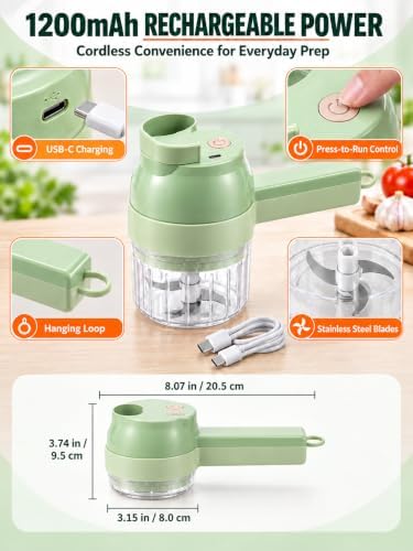 5-in-1 Wireless Handheld Electric Vegetable Chopper (Green) - Image 6