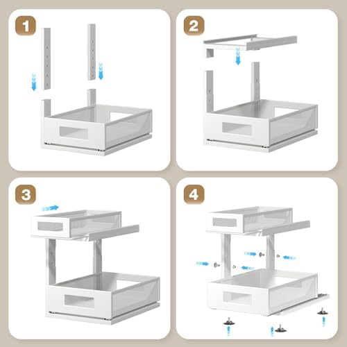 2 Pack Under Sink Organizer With Next-Gen Ball-Bearing Slides,2-Tier Pull Out Cabinet Storage,Height Adjustable Drawer Shelf for Bathroom,Kitchen,Laundry,Cabinet,Pantry(Patent Pending)