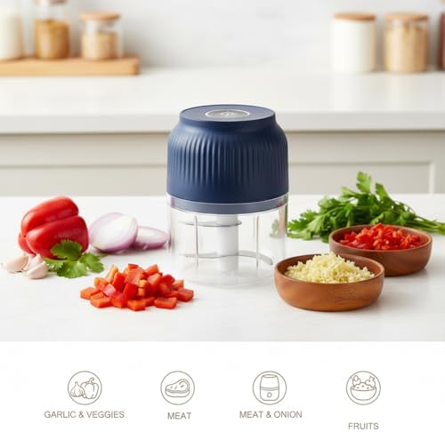 300ml Capacity Electric Garlic Chopper, Mini Portable Veggie Cutter, 4 Sharp Stainless Steel Blades Mini Electric Food Chopper, Compact Size, Easy to Clean, One-Touch Operation (White-2pcs) - Image 3