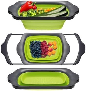Green XL Collapsible Silicone Over Sink Colander – 6 Quart