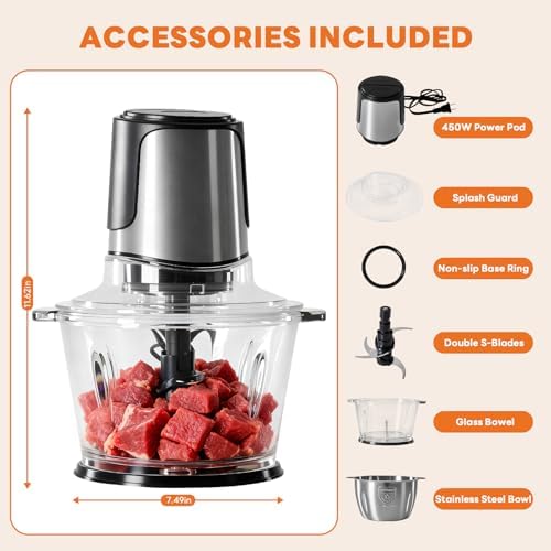 OLIXIS Electric Food Processor, 450W Meat Grinder & Vegetable Chopper with 2 Bowels for Home Use, Food Chopper with Double S-Blades for Vegetable, Onion, Garlic, Meat, Nuts, Black - Image 2