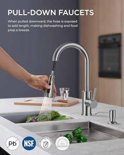 Kitchen Faucet with Soap Dispenser, Single Handle, Brushed Nickel