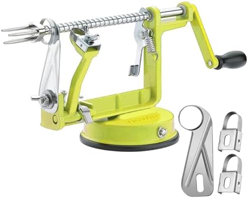 Apple Peeler Corer, Long lasting Chrome Cast Magnesium Alloy Apple Peeler Slicer Corer with Stainless Steel Blades and Powerful Suction Base for Apples and Potato(SpringGreen)