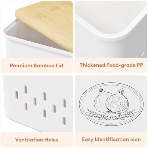 Plastic Potato and Onion Storage Bin Box, Set of 3, White