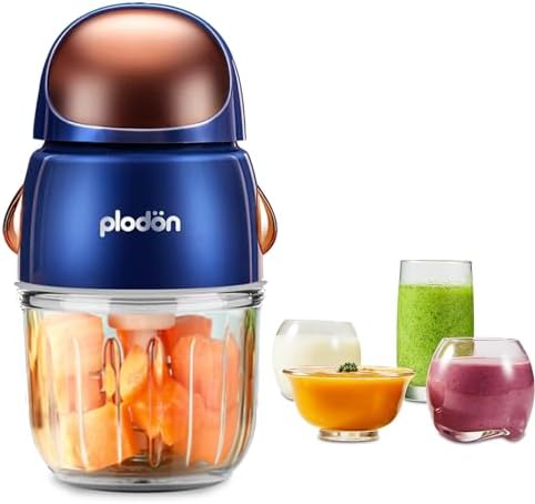 Baby Food Maker Mini Cute and Small Food Processor Puree Blender Grinder Chopper 300ml Cup Glass Bowl with 8 Blade Electric (Spaceman-Blue)