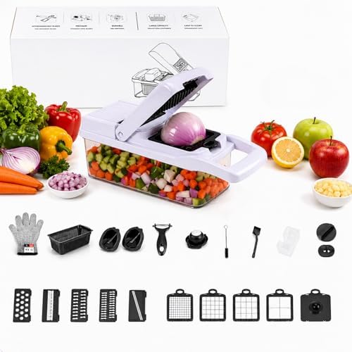 26 in 1 Vegetable Chopper with Container, Mandoline Slicer, Onion Chopper Dicer, Food Chopper Set with Cutting Board, Knife Set, Scissors and Drain Basket by ArcticEmber