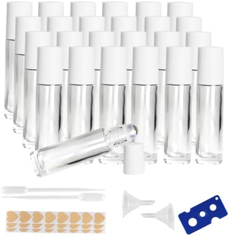 10ml Glass Essential Oil Roller Bottle, 24PCS Clear Essential Oil Roller Bottles with Stainless Steel Rollers - Refillable, Leak-Proof Design, Suitable for Travel and DIY Skincare Products. by Unknown